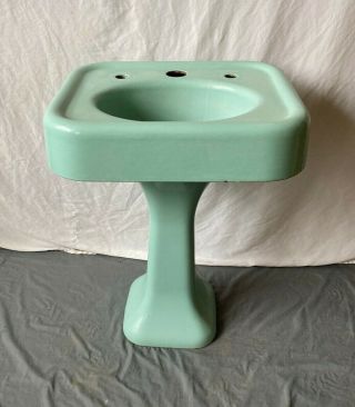 Antique 24 " Cast Iron Jadeite Green Porcelain Pedestal Sink Vtg Standard 31 - 21e