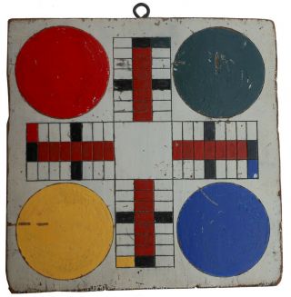 Aafa Mid 1900s Folk Art Country Primitive Parcheesi Gameboard Checker Game Board