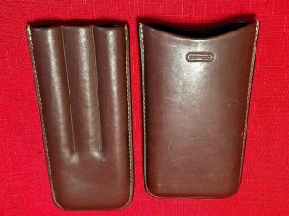 Vintage Coach Brown Leather Cigar Case Travel Holder - Holds 3 Cigars / Nmint