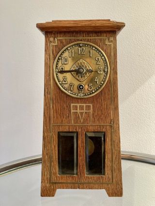 Jugendstil Oak /brass/glass Mantel Clock Hamburg American Clock Company C1890’s