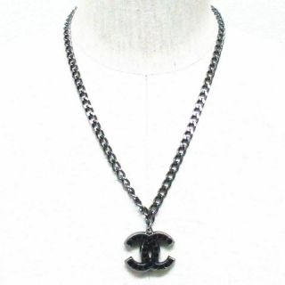 Authentic Chanel Coco Mark Black Rhinestone Cc Logo Chain Necklace (320309)