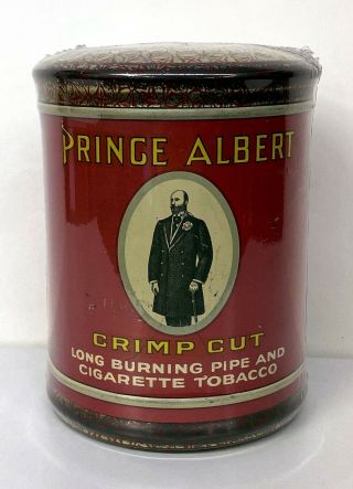 Vintage Prince Albert Crimp Cut Tobacco Tin Round 6.  5 " Cannister - R.  J.  Reynolds