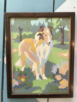 Vintage Collie Dog Paint By Number 10x13 Framed