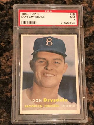 1957 Topps Don Drysdale Brooklyn Dodgers 18 Baseball Card Psa 7