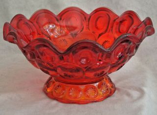 Vtg Mid Century L.  E.  Smith Moon &stars Big Red Glass Footed Bowl - Ruffled Top - 10 "