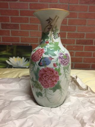 Antique Chinese Republic Period Porcelain Vase Vases Bird Flowers Ca 1917