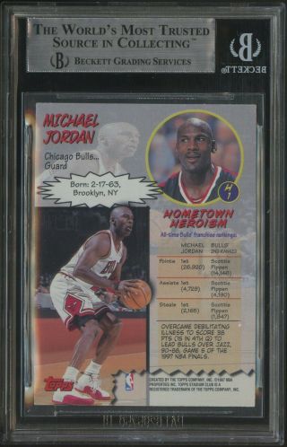 1997 - 98 Topps Stadium Club Hardcourt Heroes Michael Jordan Bulls HOF BGS 8.  5 2