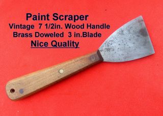 Long Wood Handle Paint Scraper Vintage Brass Doweled 7 1/2in.  Handle 3in.  Blade