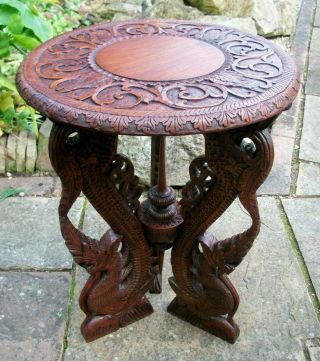 Large Antique Beautifully Carved Burmese Side Table