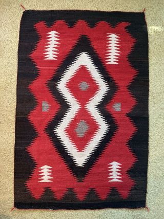 Vintage Navajo Native American Indian Weaving Rug Tapestry 62”x40” Red Diamonds