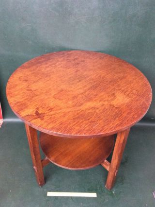 Oak Arts & Crafts Stickley Brothers 28 " Round Lamp Table With Shelf,  2516