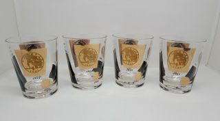 Vintage Cera Black & 22k Gold Coin Double Old Fashioned Glasses Tumblers Set 4