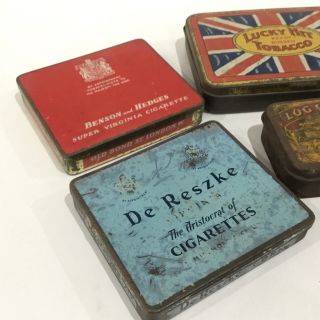 4 x Vintage Tobacco Tins - Lucky Hit,  Benson & Hedges,  De Reszke & Log Cabin 360 2