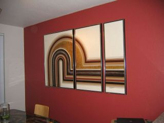 Vintage Large Mid Century Modern Abstract Triptych Signed LETTERMAN - 1,  970 ' s 2