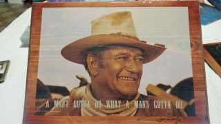Vtg John Wayne " The Duke " Wood Picture Old Western Rustic Home Wall Decor Hanging