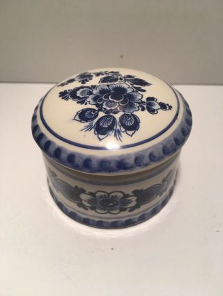 Vintage Delft Blue Mini Oval Trinket Box.  Made In Holland.  Handwork.