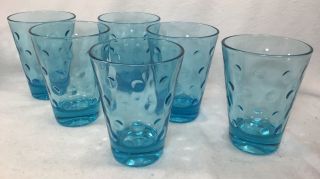 Vintage Hazel Atlas Capri Dot Teal Blue Turquoise Juice Glasses 4 Oz Set Of 6