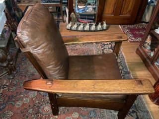 Antique Mission Arts & Crafts Quarter Sewn Oak Bowed Arm Morris Reclining Chair 2