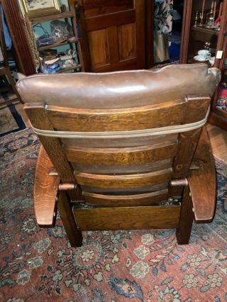 Antique Mission Arts & Crafts Quarter Sewn Oak Bowed Arm Morris Reclining Chair 3
