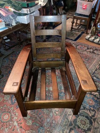 Antique Mission Arts & Crafts Quarter Sewn Oak Bowed Arm Morris Reclining Chair 4