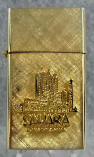 Vintage Sahara Hotel Casino Vegas 14k Gold Florentine Flat Advertising Lighter