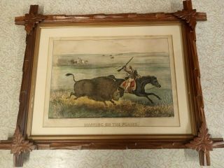 Antique Currier And Ives Lithograph - Hunting On The Plains Buffalo