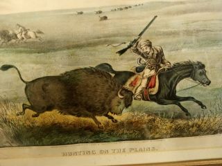 Antique Currier and Ives Lithograph - Hunting On The Plains Buffalo 2