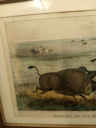 Antique Currier and Ives Lithograph - Hunting On The Plains Buffalo 3