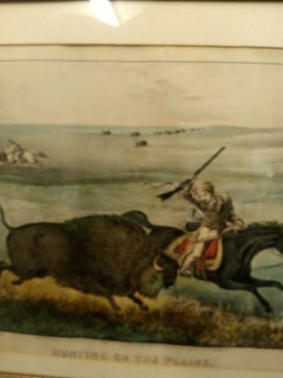 Antique Currier and Ives Lithograph - Hunting On The Plains Buffalo 4