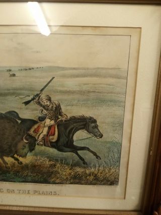 Antique Currier and Ives Lithograph - Hunting On The Plains Buffalo 5