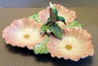 Vintage Fitz And Floyd Hummingbird Hibiscus 3 Part Relish Tray Retired 1987