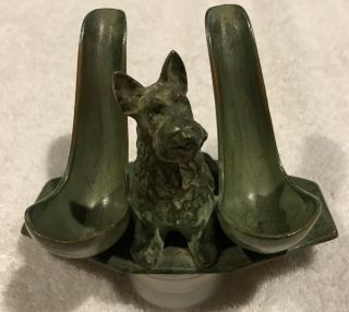 Antique Bronze Finish Scotty Dog Double Pipe Holder Heavy Vintage As Seen