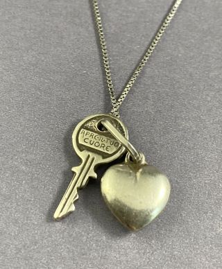 Vintage 925 Key To My Heart Two Pendant On Sterling Chain Necklace Fine
