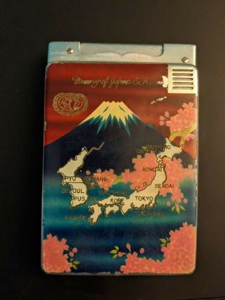 Vintage Korean War Era Cigarette Case And Lighter Cherry Blossom Enamel