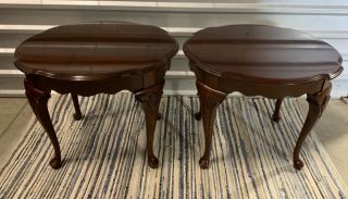 Ethan Allen Georgian Court Cherry End Tables With Carving Model 11 - 8606