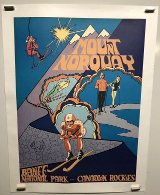 Vintage Travel Ski Poster Mount Norquay Banff Canadian Rockies