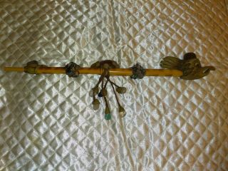 Native American Indian Peace Pipe Embellished With Stones Carved Bird Head