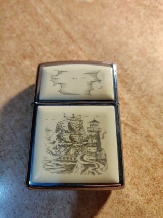 Conditon Scrimshaw Ship And Lighthouse Zippo Lighter