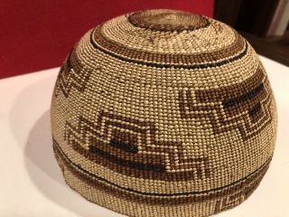 Antique Vintage Yurok (hupa) Indian Basket Hat Nw California - Polychrome