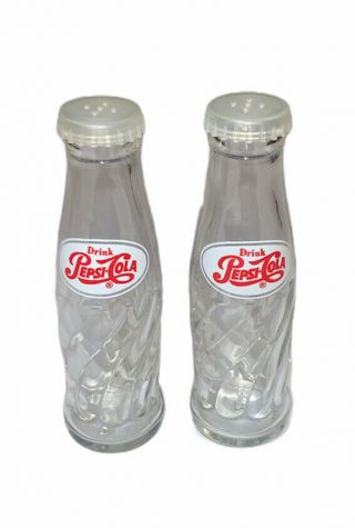 Vintage Drink Pepsi Cola 4.  5 inch tall Salt And Pepper Shakers Glass Bottles 3