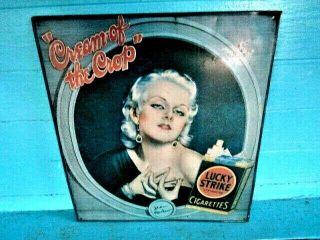 Vintage Jean Harlow " Cream Of The Crop " Lucky Strike Cigarettes Tin Ad Sign