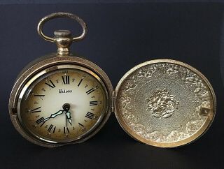 Vintage Bulova Pocket Watch Style Wind Up Alarm Clock 2ra 027 Hinged
