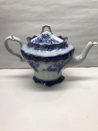 Antique Stanley Pottery Touraine Flow Blue Tea Pot England C1870 See Details