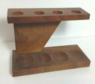 Vintage Art Deco Wood 4 Tobacco Pipe Stand Holder Wooden Rack