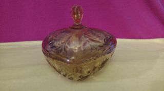 Triangular Candy Dish Amber Glass With Lid Vintage Depression Era