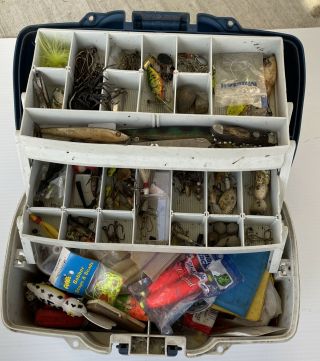 Vintage Plano Fishing Tackle Box 2 Tray Full Of Fishing Tackle