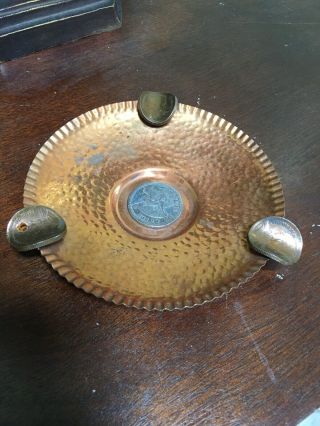 Chilean Art Santiago Chile Copper Ashtray W/ Coins Vintage Hand Made