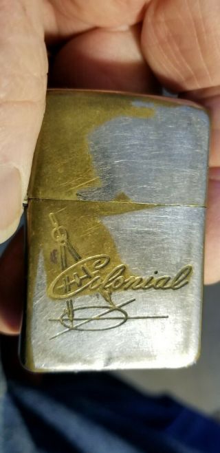 Vintage 1958 2 Side Shawmut & Colonial Zippo Lighter - Pat 2517191 Tight Hinge