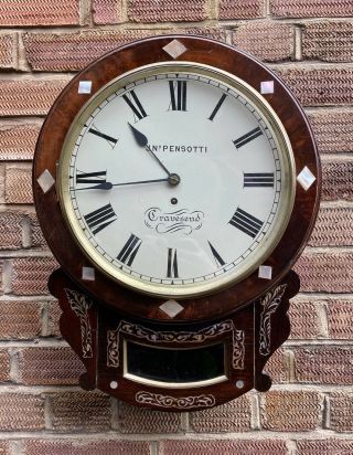 Antique Large Fusee Clock Walnut & Mother Of Pearl