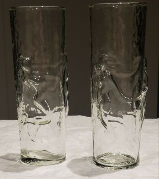 Vintage Libbey " La Femme " 3d Nude Ladies Clear Glass Tall Cocktail Glasses X 2